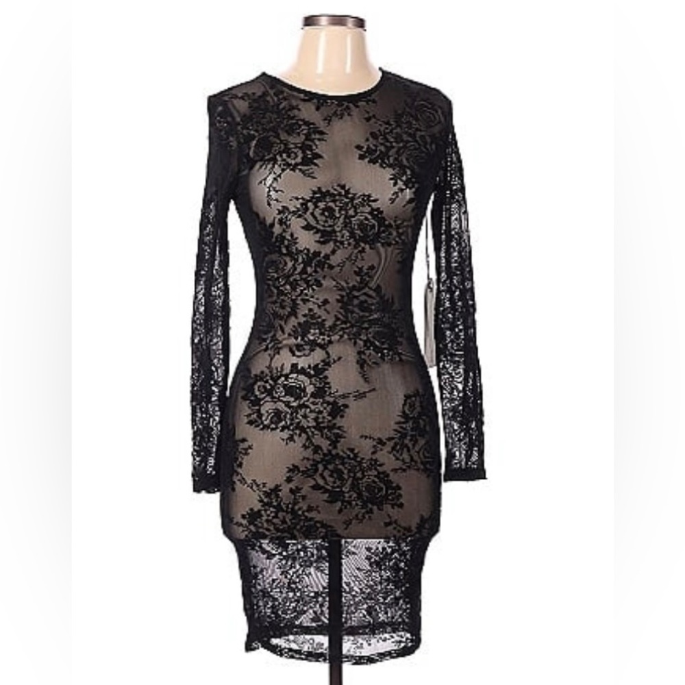 Black Semi Sheer Floral Dress NWT